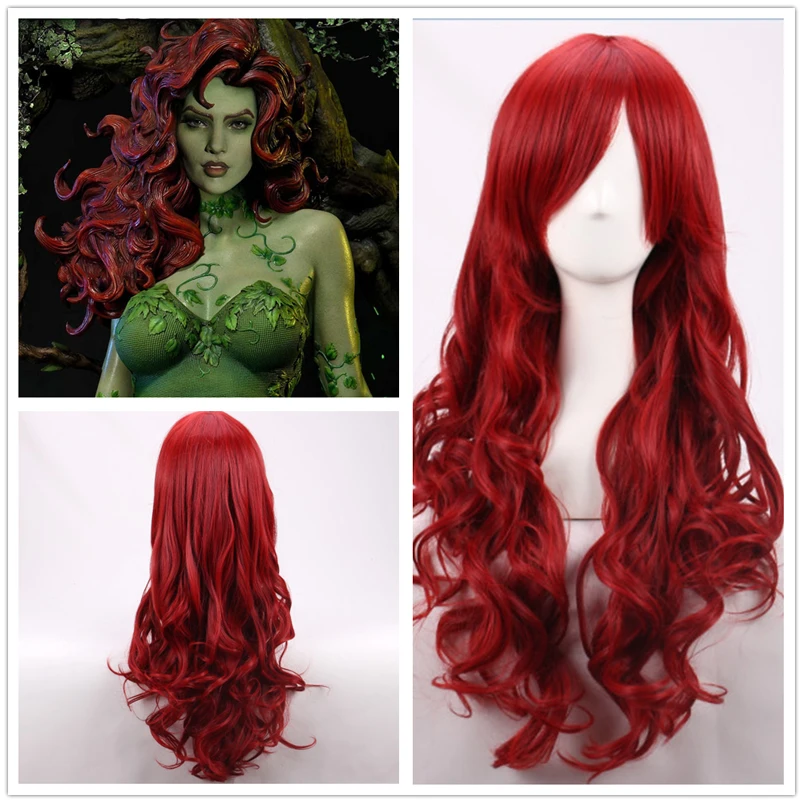 Anime Cosplay Red Hair - 70cm Koyu Kırmızı Uzun Dalgalı Isıya